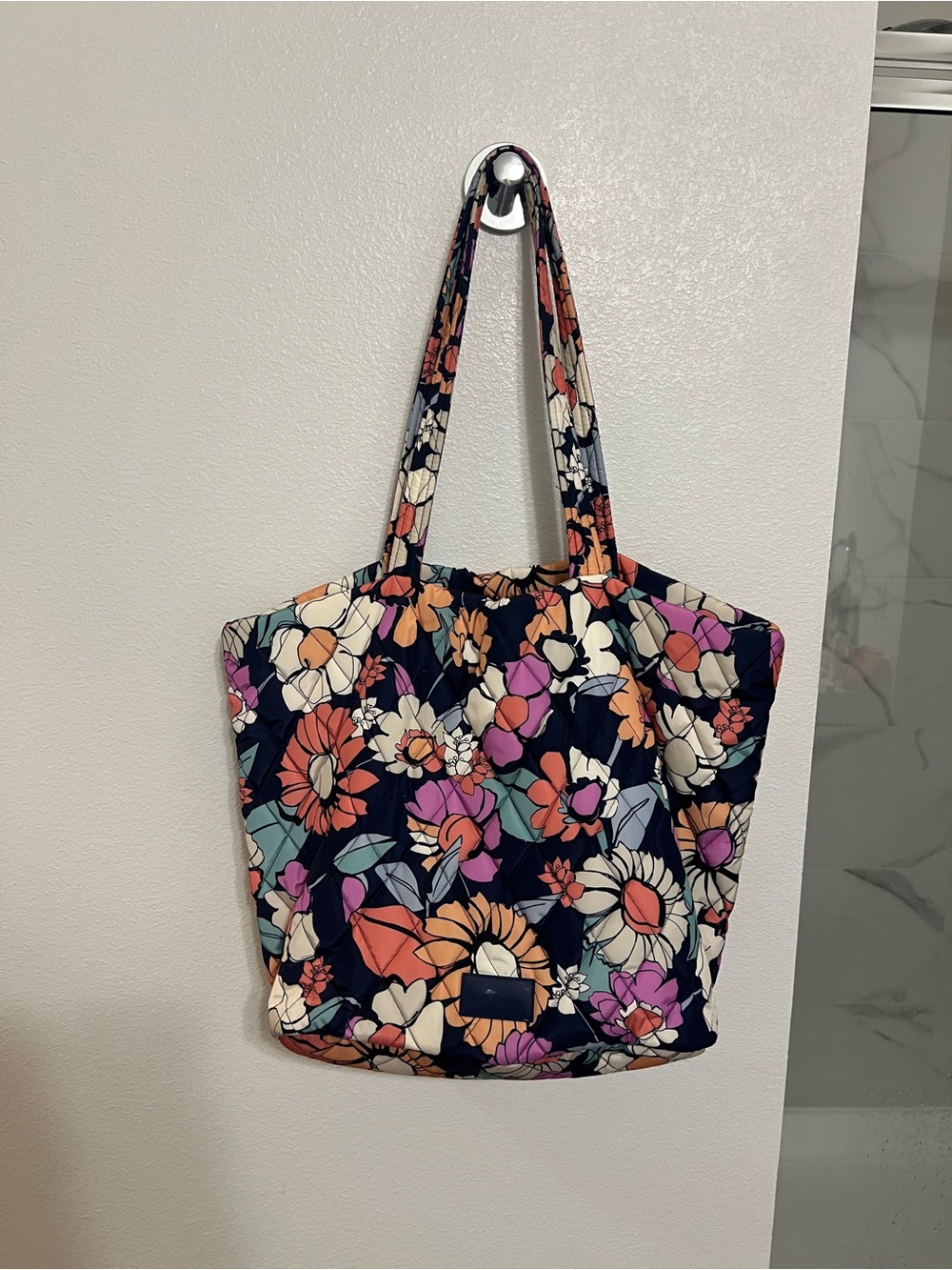 Vera Bradley Navy Quilted Floral Tote with Multi-Color Blooms
